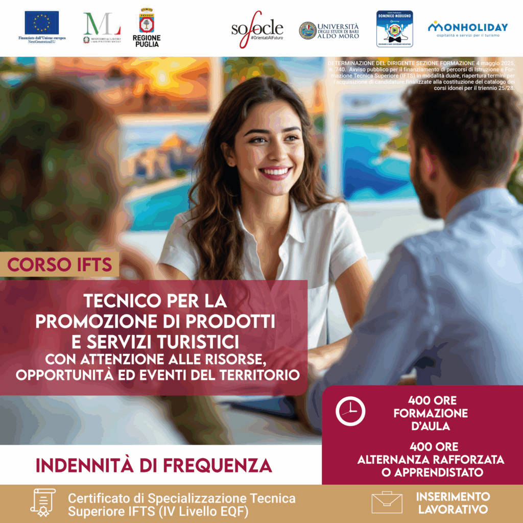Tecnico per la promozione di prodotti e servizi turistici con attenzione alle risorse, opportunità ed eventi del territorio